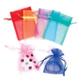 Saculeti Organza Baker Ross, 6 Bucati, 12x9cm, Lila, Verde, Rosu, Roz, Auriu, Albastru, Snur, Cadou Bijuterii, Dulciuri
