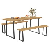 Outsunny Grup de mobilier din 3 piese din lemn pentru 6 persoane Masă de bucătărie cu 2 bănci Orificiu pentru umbrelă Masă din lemn 178 x 76 x 77 cm L