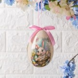 Ou Decorativ de Paste Ecru cu Model Iepuras si Cos cu Oua Colorate, 10cm, CMCLASS