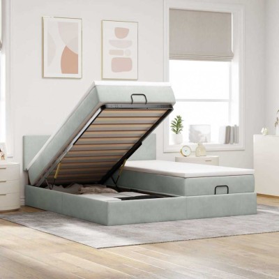 vidaXL Cadru de pat otoman cu saltele Gri deschis 200x200cm catifea 3312911 foto