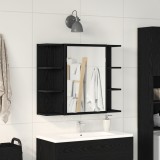 vidaXL Dulap cu oglindă Stejar negru Lemn masiv de stejar Compact