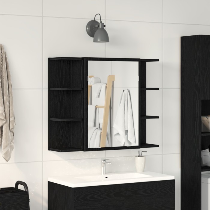 Gossi dulap cu oglinda stejar negru lemn masiv de stejar compact