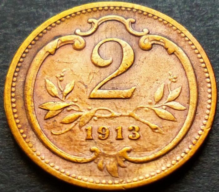 Moneda istorica 2 HELLER - AUSTRIA (AUSTRO - UNGARIA), anul 1913 * cod 327