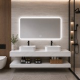 Set mobilier baie AVEN Duo, 140 cm, 3 piese, alb, cu oglinda LED touch