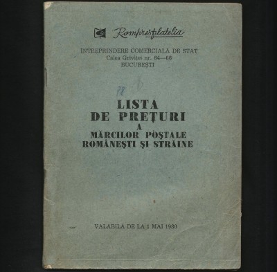 LISTA DE PREȚURI A MĂRCILOR POȘTALE ROM&amp;Acirc;NEȘTI ȘI STRĂINE - POȘTA, 1980 foto