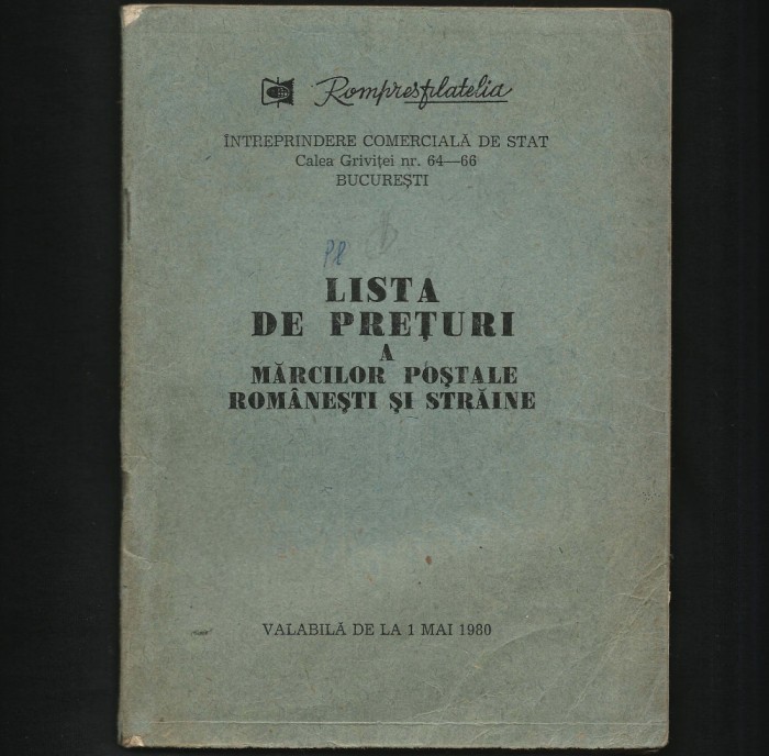 LISTA DE PREȚURI A MĂRCILOR POȘTALE ROM&Acirc;NEȘTI ȘI STRĂINE - POȘTA, 1980