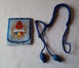 Ecuson si snur de culoare albastru, snur pionieri, pionier Comandant de Unitate, anii 1970