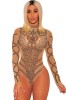 Body elegant dama, maneci lungi, guler inalt, strasuri aurii, Khaki. Body sexy din plasa semitransparenta cu inchidere capse.