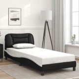 vidaXL Cadru de pat fără saltea Hvar negru și alb 90x190 cm piele artificială 3207972