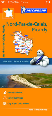 Michelin Regional Maps: France: Nord-Pas-de-Calais, Picardy Map 511 foto