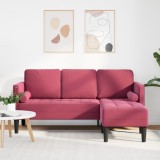 vidaXL Canapea 3 locuri cu șezlong de tip L, Vin Roșu, 160 cm Catifea