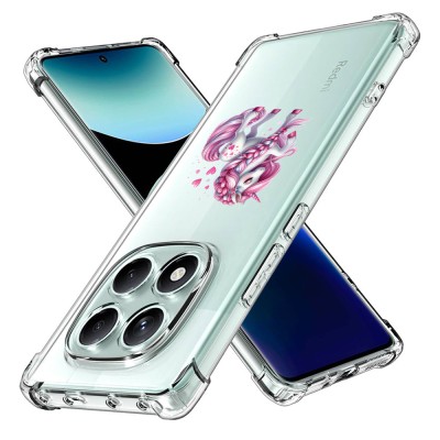 Husa antisoc pentru xiaomi redmi note 14 pro 4g / poco f7, airbag, pink unicorn, clear foto