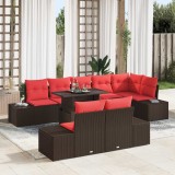 vidaXL Set de canapele pentru grădină 9 pcs Maro și roșu poliratan 3349210