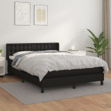 VidaXL Pat box spring cu saltea, negru, 140x190 cm, piele ecologică