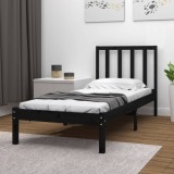 VidaXL Cadru pat Small Single 2FT6, negru, 75x190 cm, lemn masiv pin