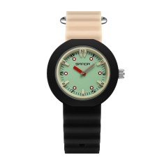 Ceas Copii Sanda 9108 Negru-Kaki &ndash; Design Fashion, Analog, Rezistent la Apă 3ATM