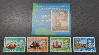 ROMANIA 1992 LP 1296 + 1297 - 500 ANI DESCOPERIREA AMERICII SERIE+COLITA MNH foto