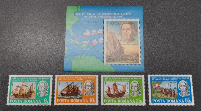 ROMANIA 1992 LP 1296 + 1297 - 500 ANI DESCOPERIREA AMERICII SERIE+COLITA MNH