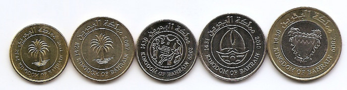 Bahrain Set 5 - 5, 10, 25, 50, 100 Fils 2007/11 , CL28 , UNC !!!