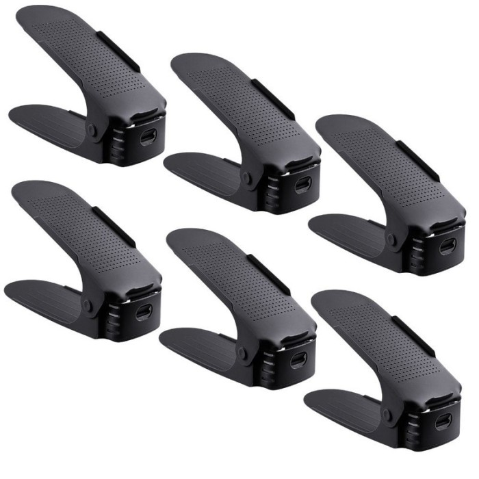 Set 6 Suporti Antiderapanti si Ajustabili pentru Depozitare o Pereche de Incaltaminte, PP, 6x25.5x11/17 cm, Negru