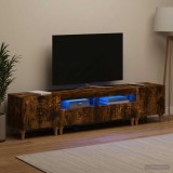 Cumpara ieftin Set de 3 piese pentru TV cu LED Stejar fumuriu Lemn prelucrat