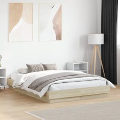 vidaXL Cadru de pat cu lumini LED, stejar sonoma, 120x190 cm 3209823