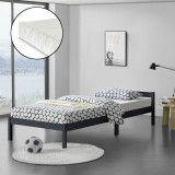 [en.casa]&reg; Pat rama lemn Nakkila 90DG, 90 x 200 cm, lemn brad/spuma rece, 100 Kg, gri inchis mat, single, cu saltea si gratar pat HausGarden Leisure, [en.casa]