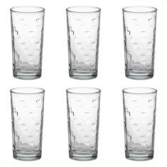 Pahare Sticlă Square, Model Relief, Capacitate 250ml, Set 6 Bucăți, Transparent
