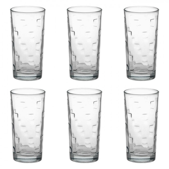 Pahare Sticlă Square, Model Relief, Capacitate 250ml, Set 6 Bucăți, Transparent