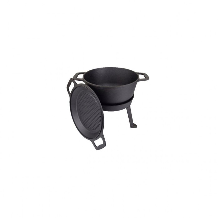 Ceaun 3 in 1 din fonta cu picioare si capac, 8 litri, negru, Kinghoff