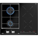 Plita incorporabila JZC 64322 ABC BK (E3), Mixt, 2 arzatoare + 2 zone de gatire, Control touch, Aprindere electrica, Gratare fonta, 60 cm, Negru