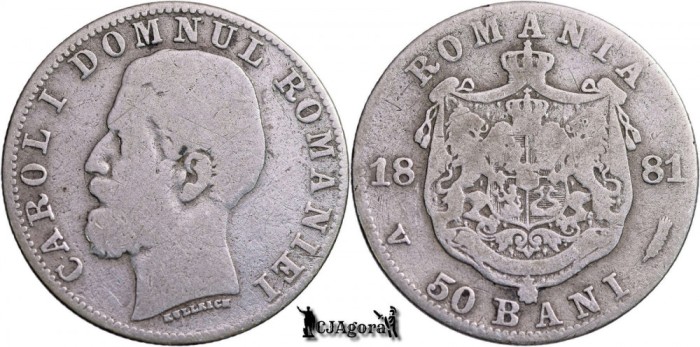 1881, 50 Bani - Carol I - Regatul Rom&acirc;niei