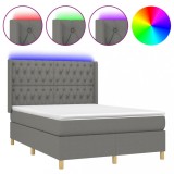 Cumpara ieftin Pat cu arcuri, saltea si LED, gri inchis, 140x200 cm, textil