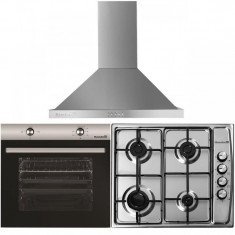 Pachet Cuptor Incorporabil Hausberg HB-8051IN, Electric, 76 l, 4 Functii, Clasa A + Plita Incorporabila Hausberg HB-555, 4 arzatoare, Gaz, Inox + Hota