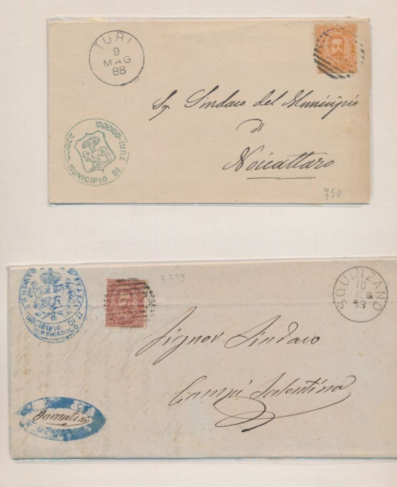 Italy 1888 Postal History Rare 2 x Cover Turi/Squinzano DG.034