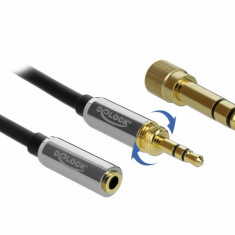 Cablu prelungitor jack stereo 3.5mm 3 pini T-M + adaptor cu surub 6.35 mm 5m, Delock 85783