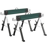 HOMCOM set de 2 cavalete pliabile din metal, sarcină max 1160 kg, &icirc;nălțime reglabilă 64-81cm, m&acirc;ner de transport, verde | Aosom Romania