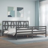 Cumpara ieftin Cadru pat cu tăblie 200x200 cm, gri, lemn masiv