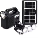 Set panou solar, Cu 3 Becuri, Incarcator USB Si Lanterna, GD-Light 8017 Plus, Brivoo&reg;