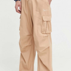 Karl Kani pantaloni de bumbac culoarea bej, drept