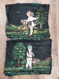 Lot 2 fete de perna pictate manual Romania, fetita si baiat in costume nationale