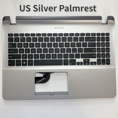 Carcasa superioara cu tastatura palmrest Laptop, Asus, F507, F507UA, F507M, F507MA, 90HB0HI2-R30US1, argintie, layout US