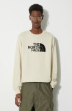 The North Face hanorac de bumbac M Drew Peak Crew Light barbati, culoarea bej, cu imprimeu, NF0A4T1E3X41