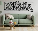 Tablou Lemn Decorativ Modern Frunze, 44x122 cm, HDF, Living, Dormitor, Birou - Design Inedit, Laser Cut - Alb, Wenge, Gri, Stejar