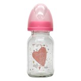 Biberon din sticlă cu tetină din silicon, 120 ml, roz, CMCLASS