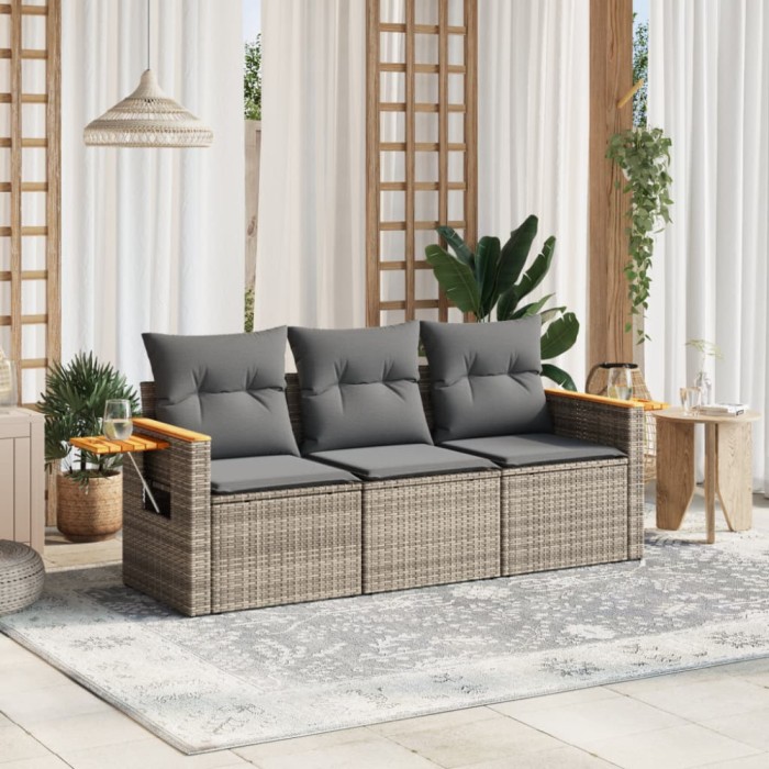 Gossi set canapea de gradina cu perne, 3 piese, gri, poliratan