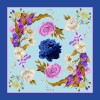 Batic matase naturala Secret Garden albastru bleu, 90x90cm, Italia, floral vintage