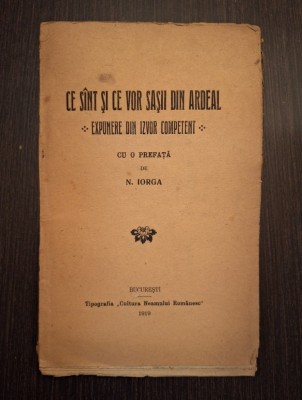 CE SUNT SI CE VOR SASII DIN ARDEAL - CU O PREFATA DE NICOLAE IORGA 1919 foto