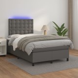 VidaXL Pat cu arcuri, saltea și LED, gri, 120x200 cm, piele ecologică 3135937