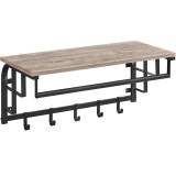 VASAGLE Cuier perete cu polita, bara si 5 carlige, 66x27x30 cm, gri Household NewTrend